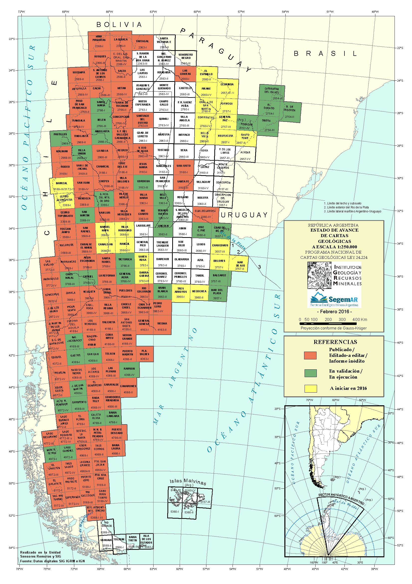 Estado actual del Programa Nacional de Cartas Geológicas y Temáticas de la República Argentina, en escala 1:250.000